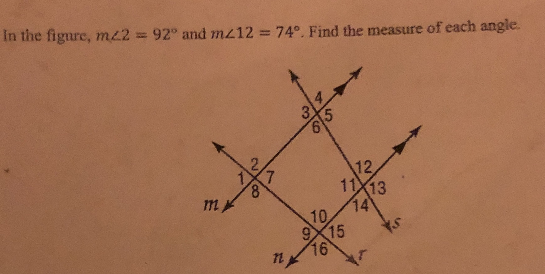 In the figure, mc2 = 92' and m412 = 74. Find