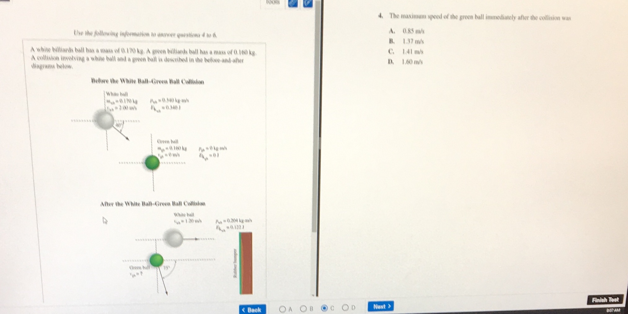 4. The maximum speed of the green ball