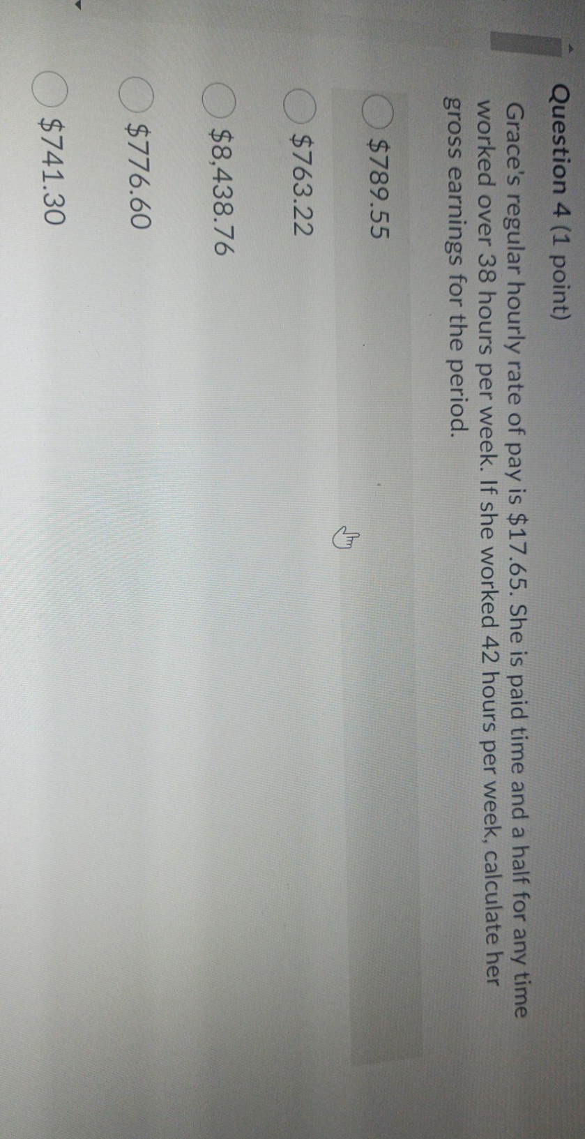 what is ans Question 4 (1 point) Grace's