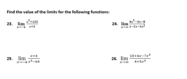 Find the value of the limits for the following