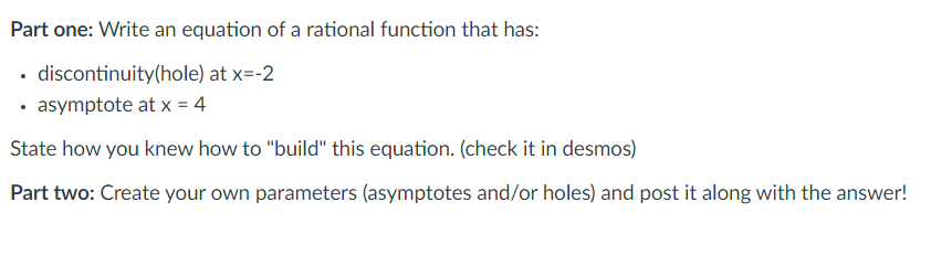 Part one: Write an equation of a rational