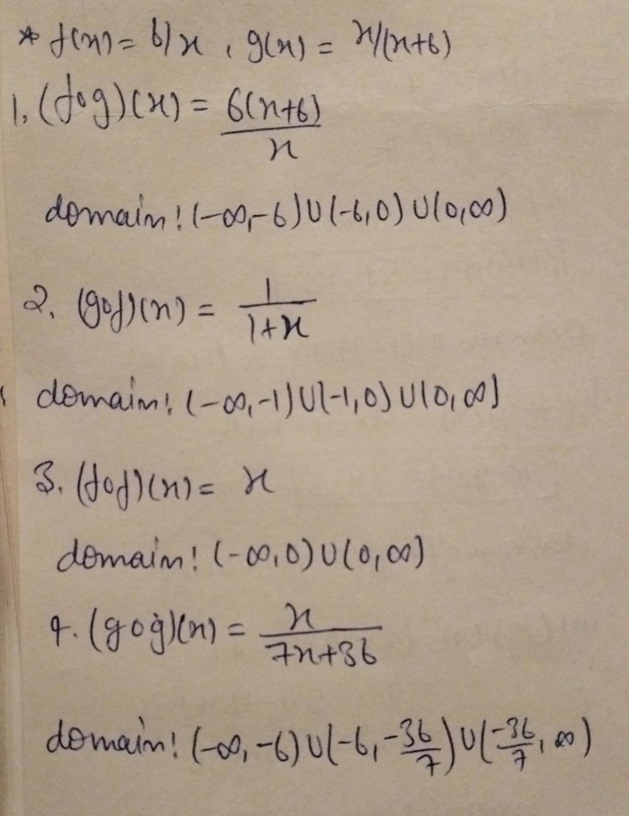 f(x) = Divide[6,x] g(x)= Divide[x,x+6] Find ( f ?