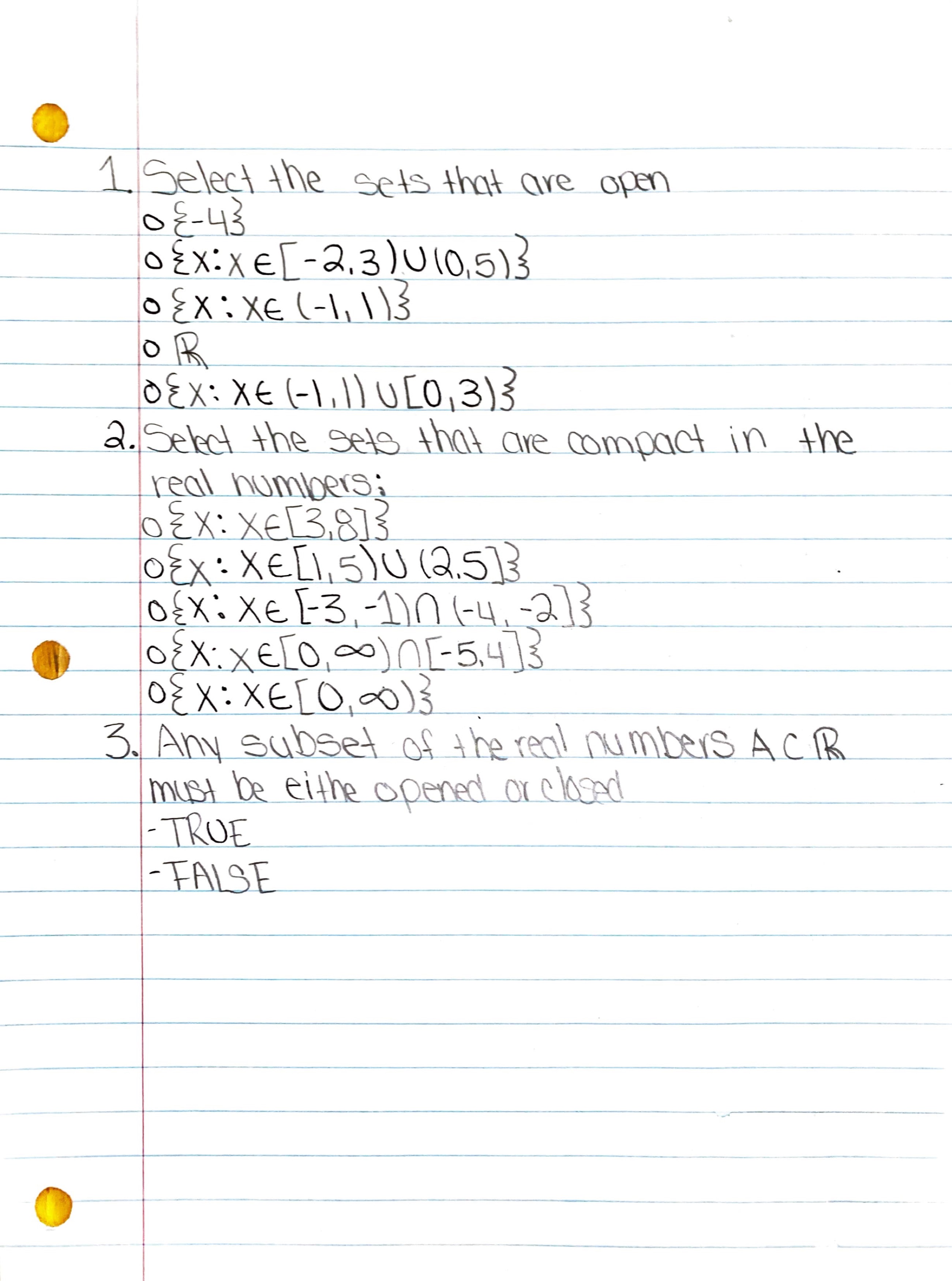 1 Select the sets that are open 8-43 O E X : X E