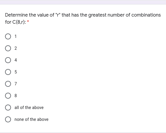 Determine the value of "r" that has the greatest