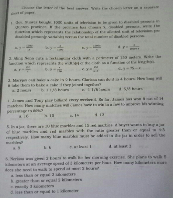 assessment Choose the letter of the best answer.