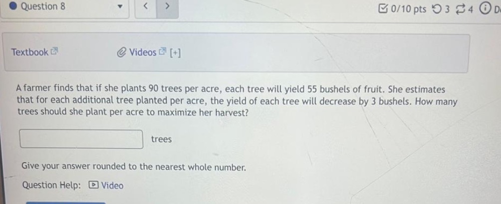 Math Question 8 0/ 10 pts 9 3 4 @ D Textbook @