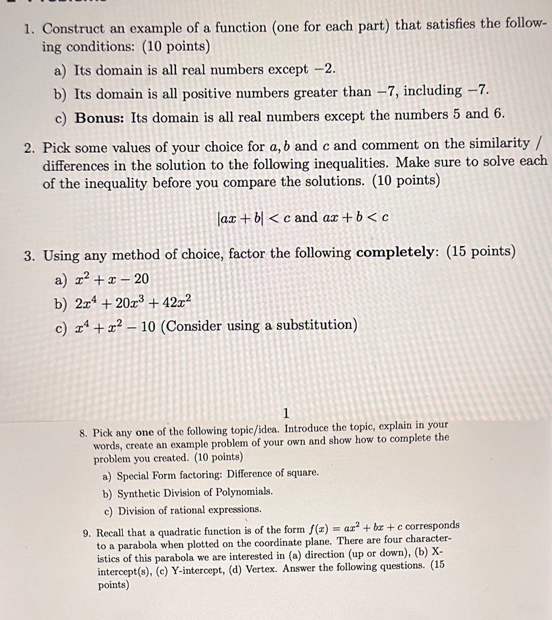 1. Construct an example of a function (one for
