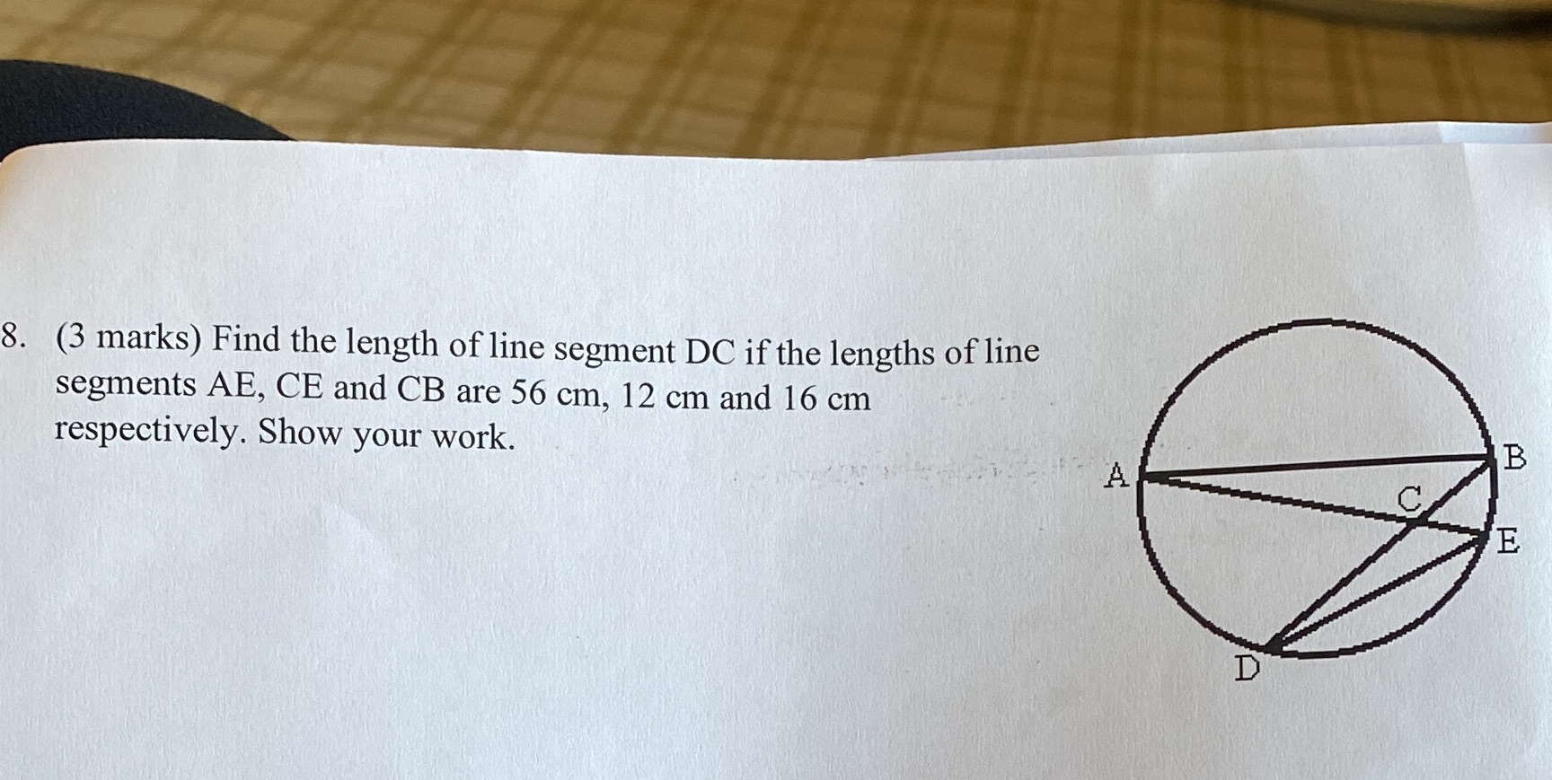 8. (3 marks) Find the length of line segment DC