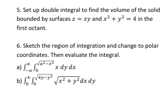 5. Set up double integral to find the volume of