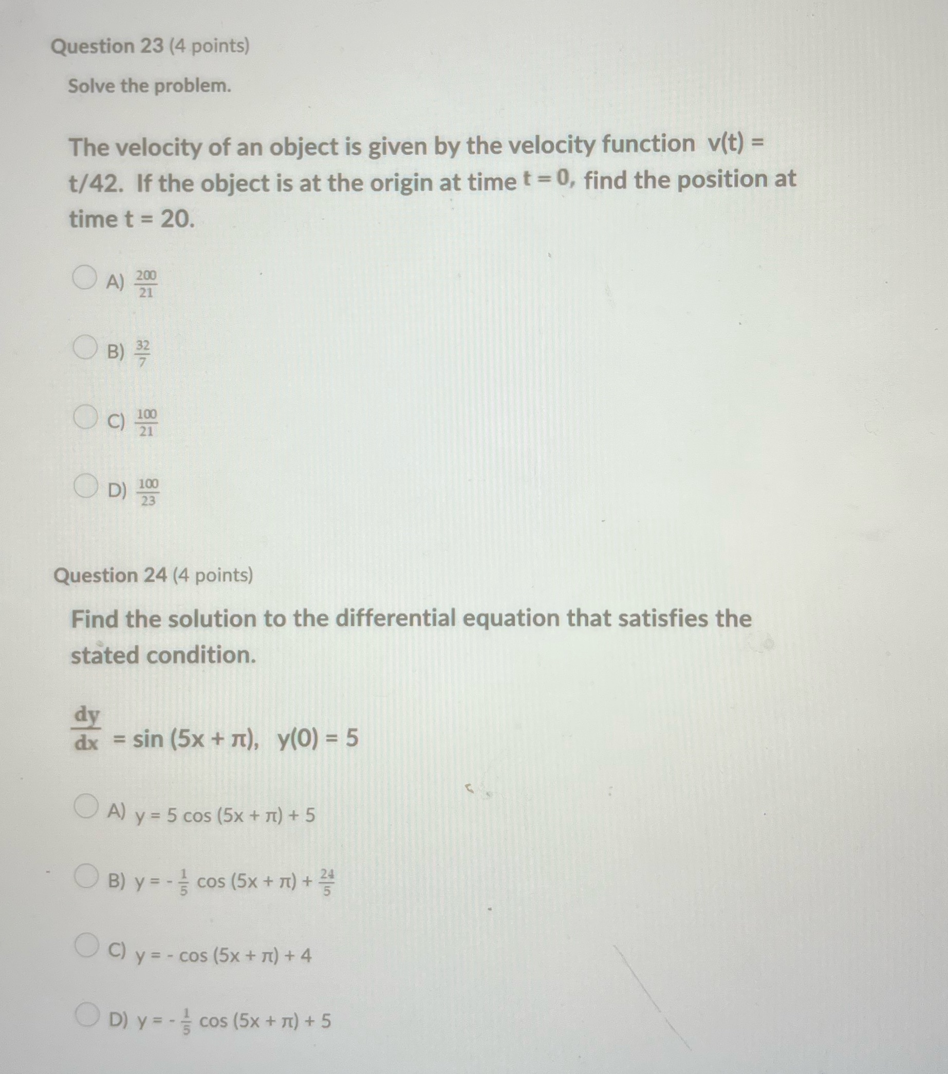 Q23 q24 Question 23 (4 points) Solve the problem.