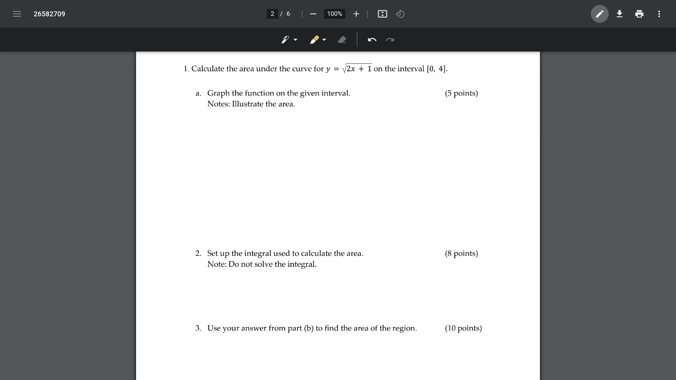 26582709 1. Calculate the area under the curve