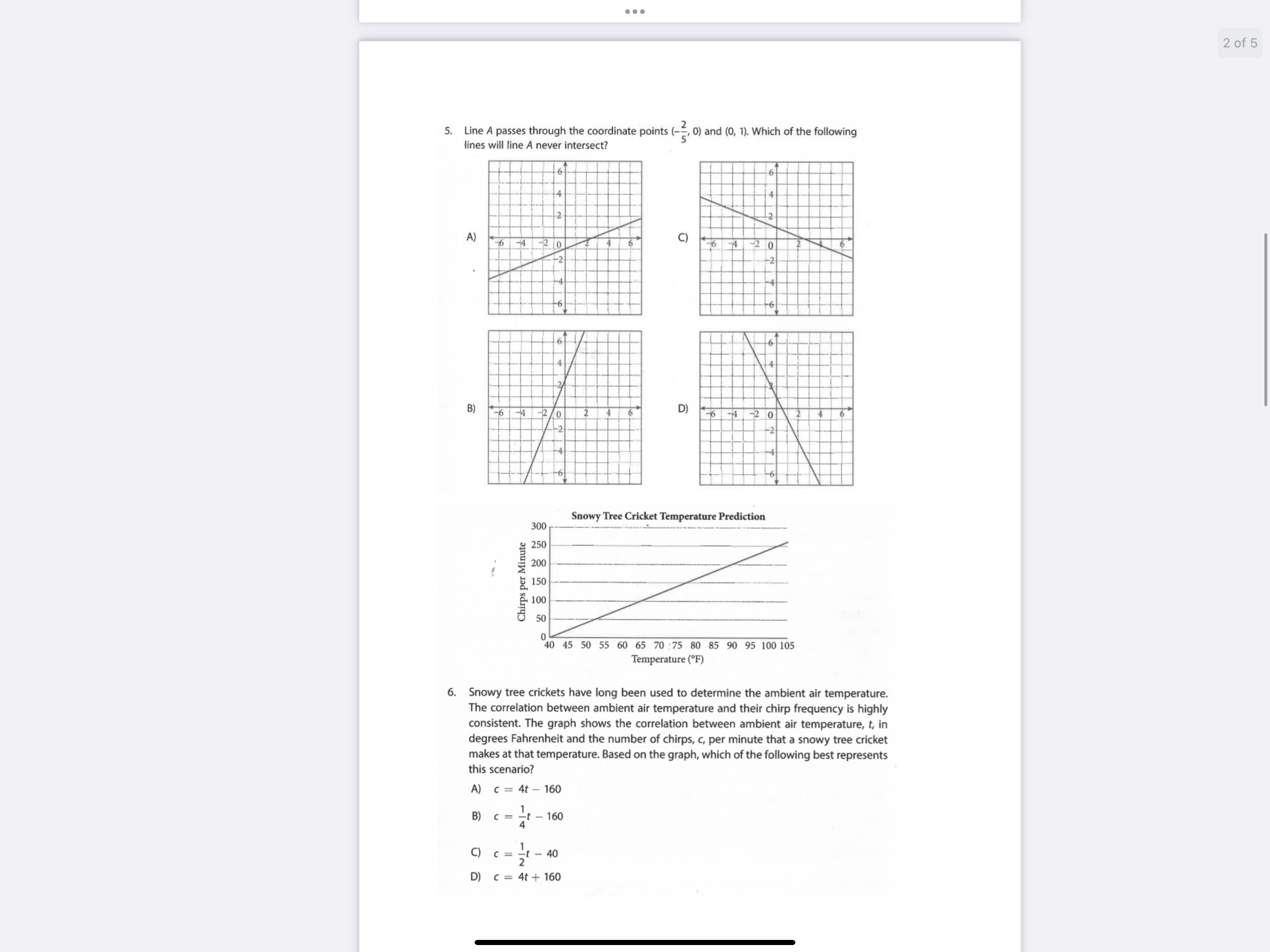 2 of 5 5. Line A passes through the coordinate