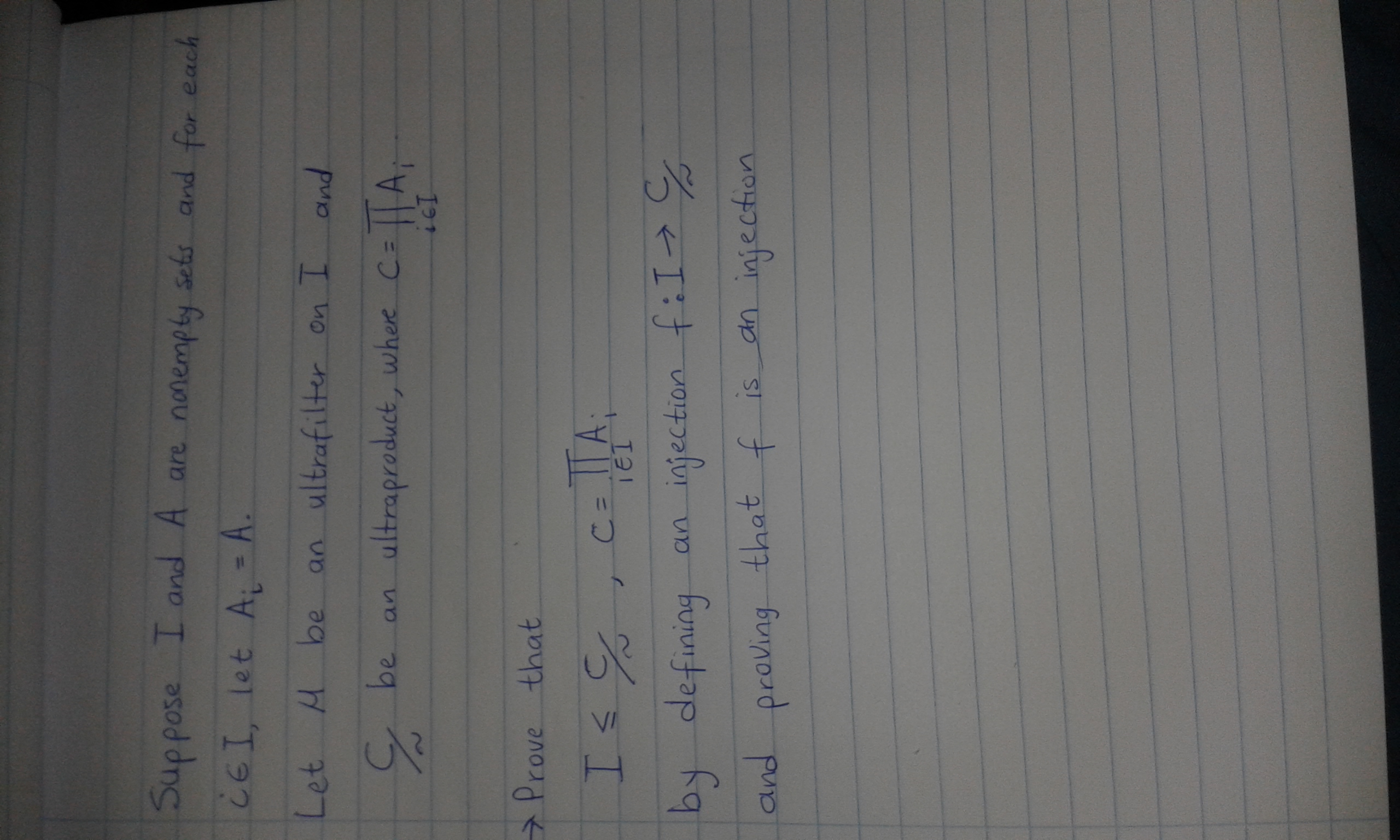 Prove that this is an injection. Suppose I and A