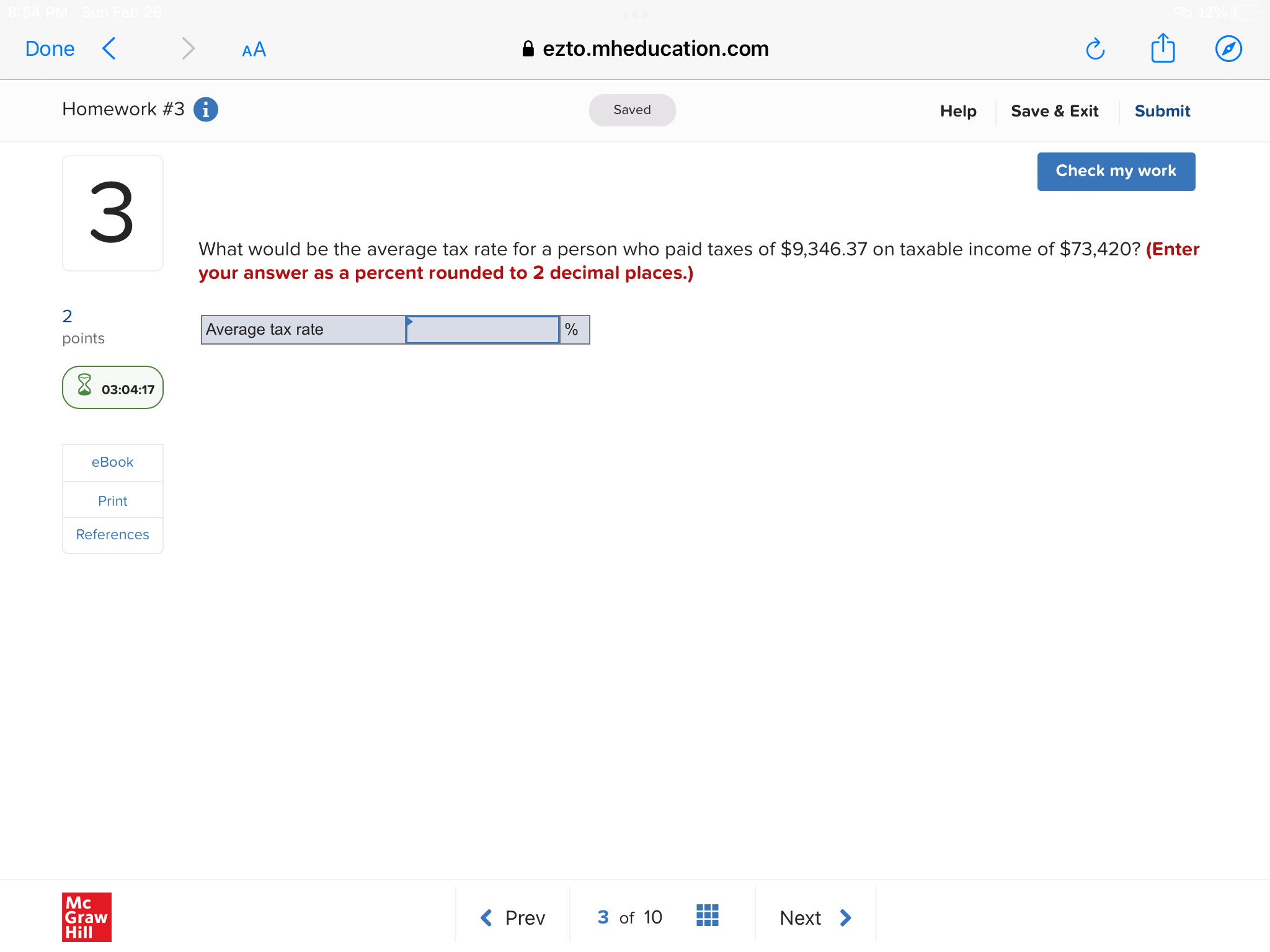 Done AA a ezto.mheducation.com C Homework #3 i