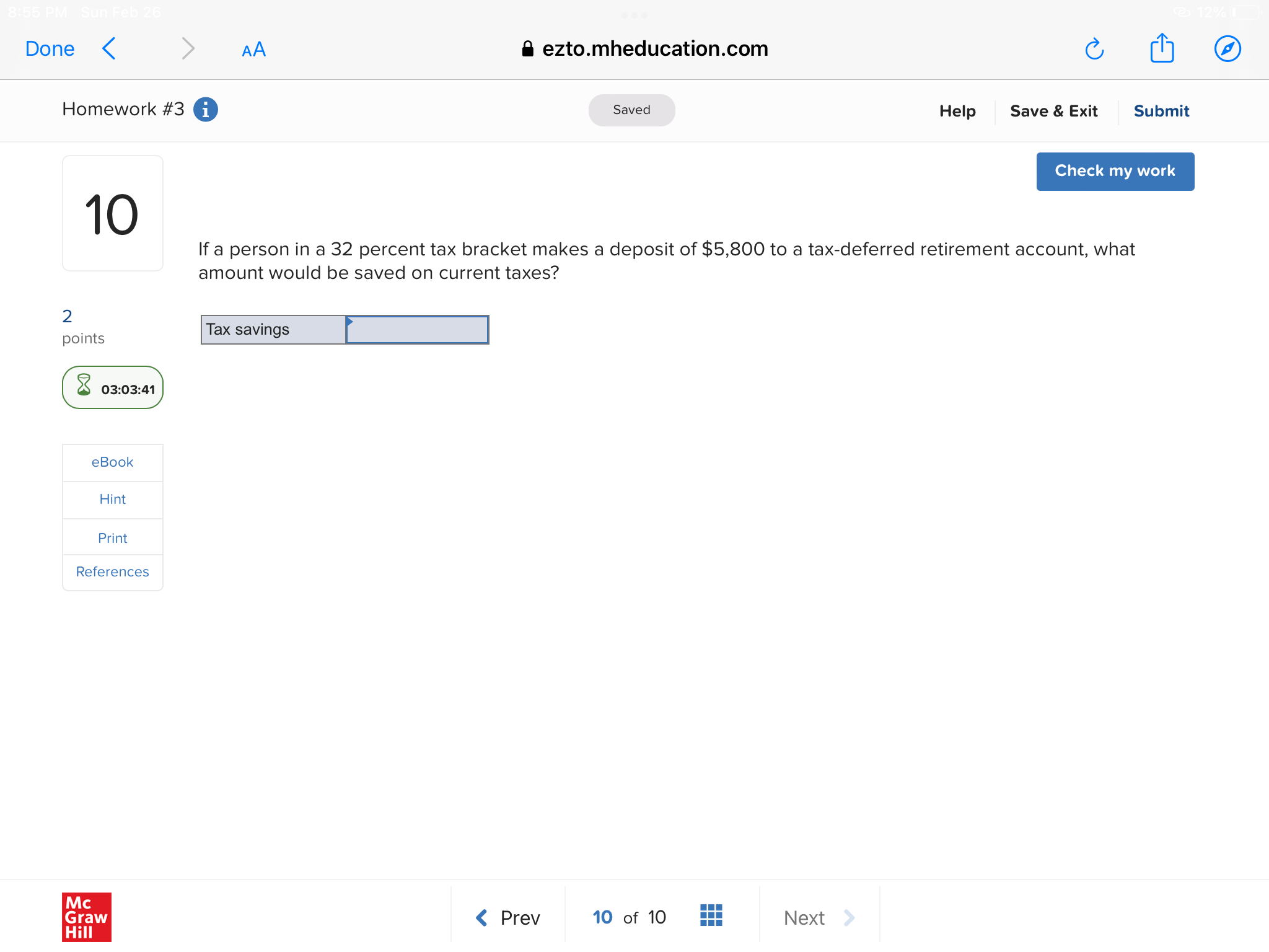 Done AA a ezto.mheducation.com C Homework #3 i