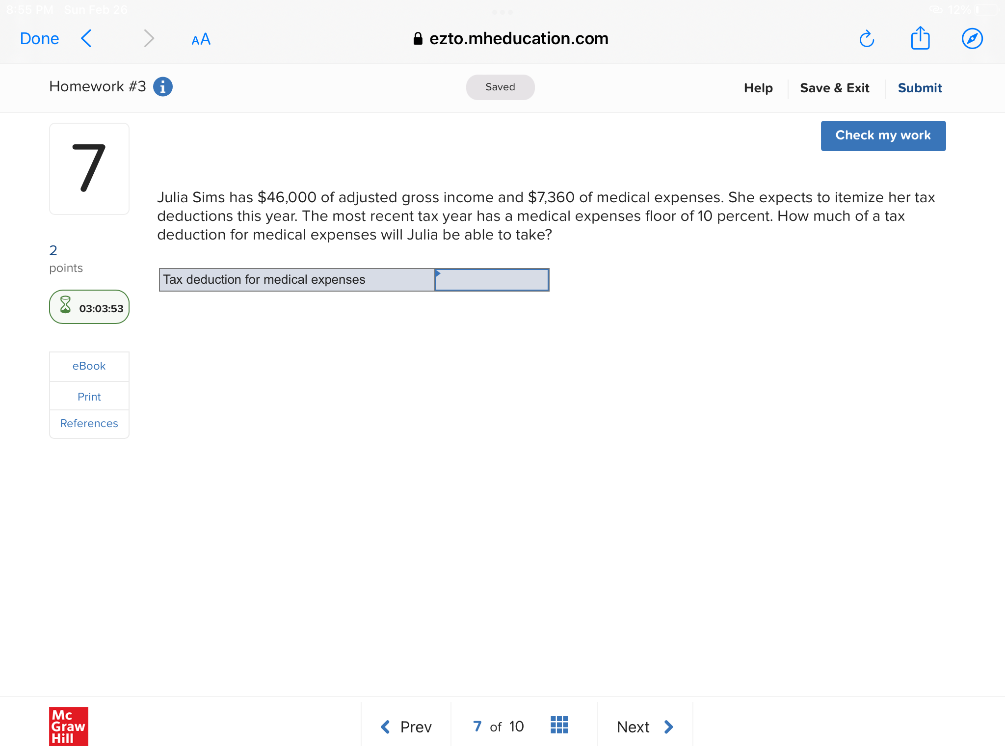 Done AA a ezto.mheducation.com C Homework #3 i