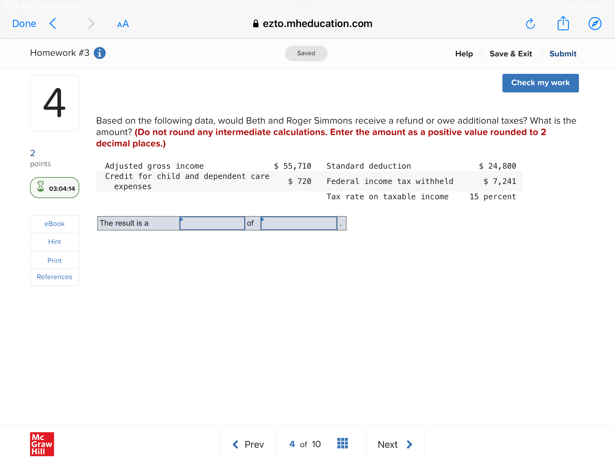 Done AA a ezto.mheducation.com C Homework #3 i
