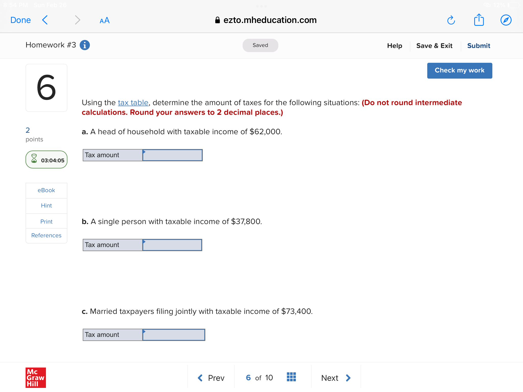Done AA a ezto.mheducation.com C Homework #3 i