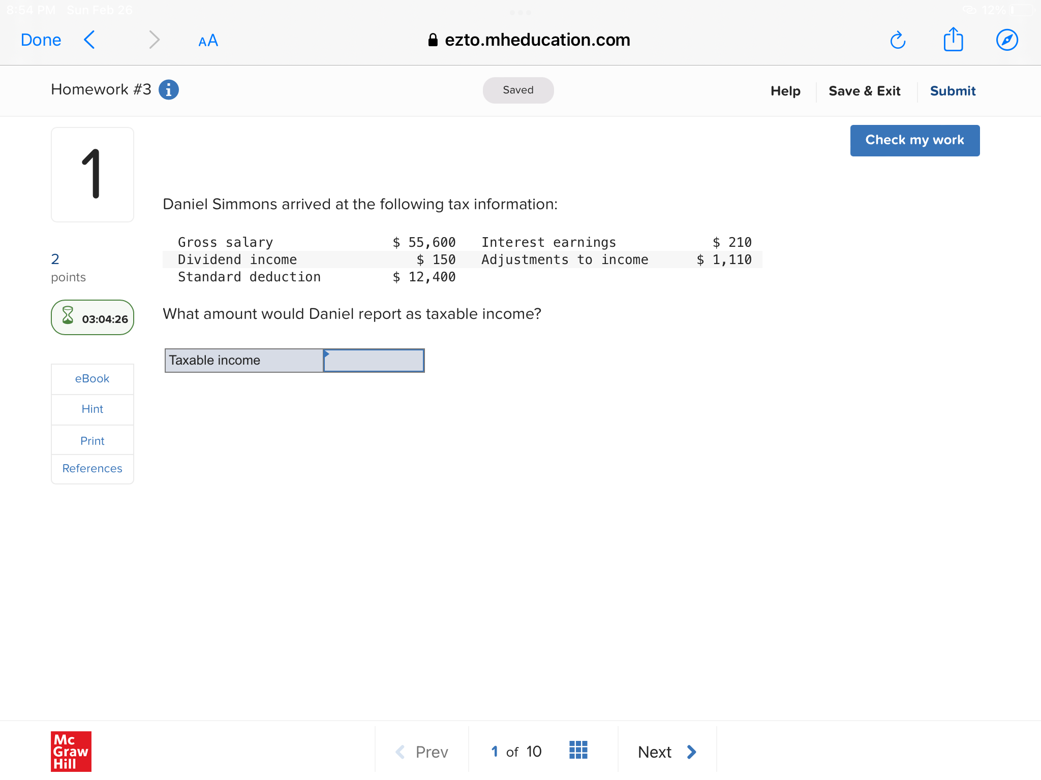 Done AA a ezto.mheducation.com C Homework #3 i