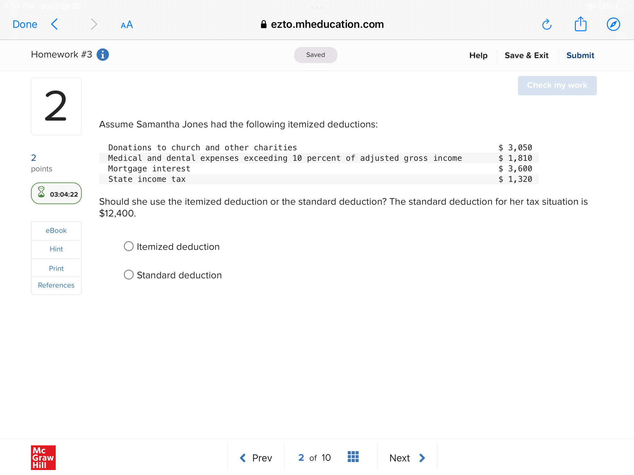 Done AA a ezto.mheducation.com C Homework #3 i