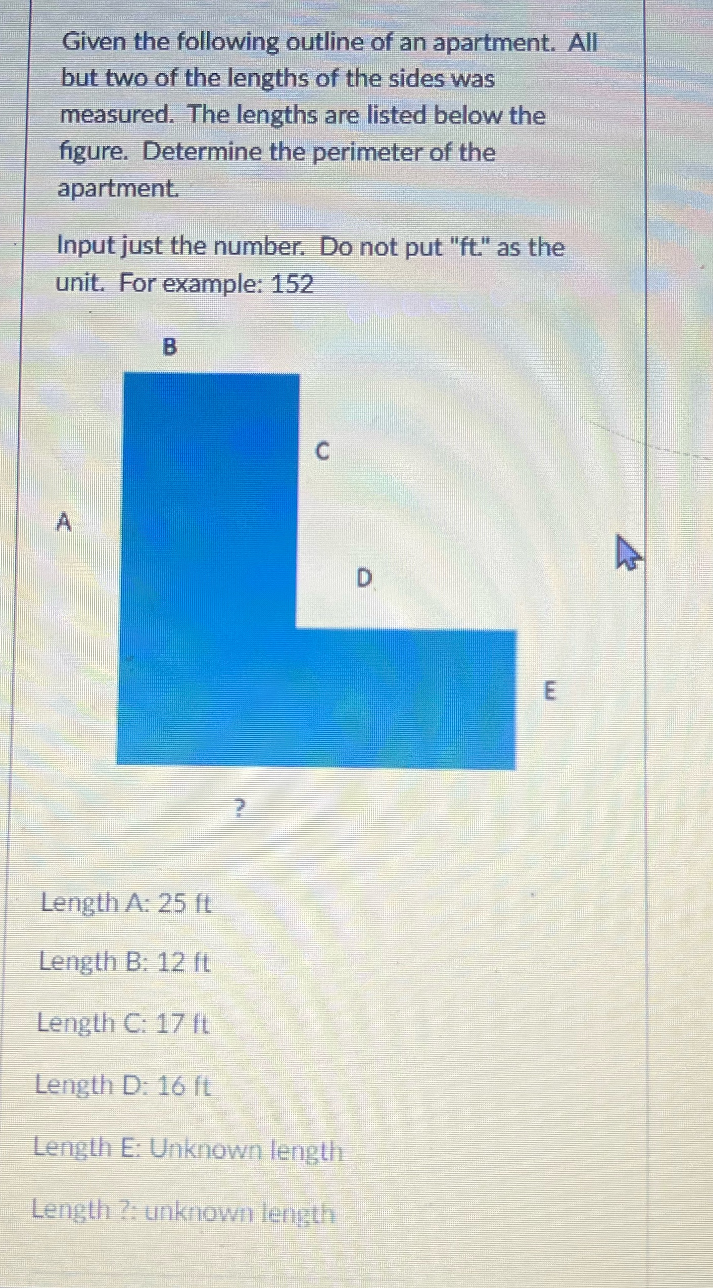Given the following outline of an apartment. All
