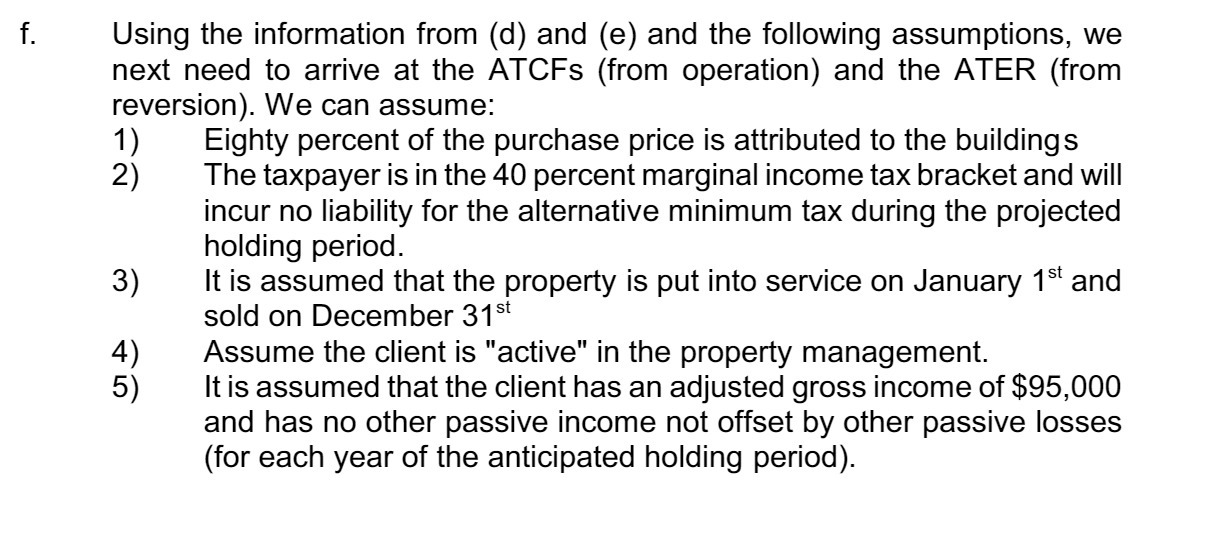 Using the information from (d) and (e) and the