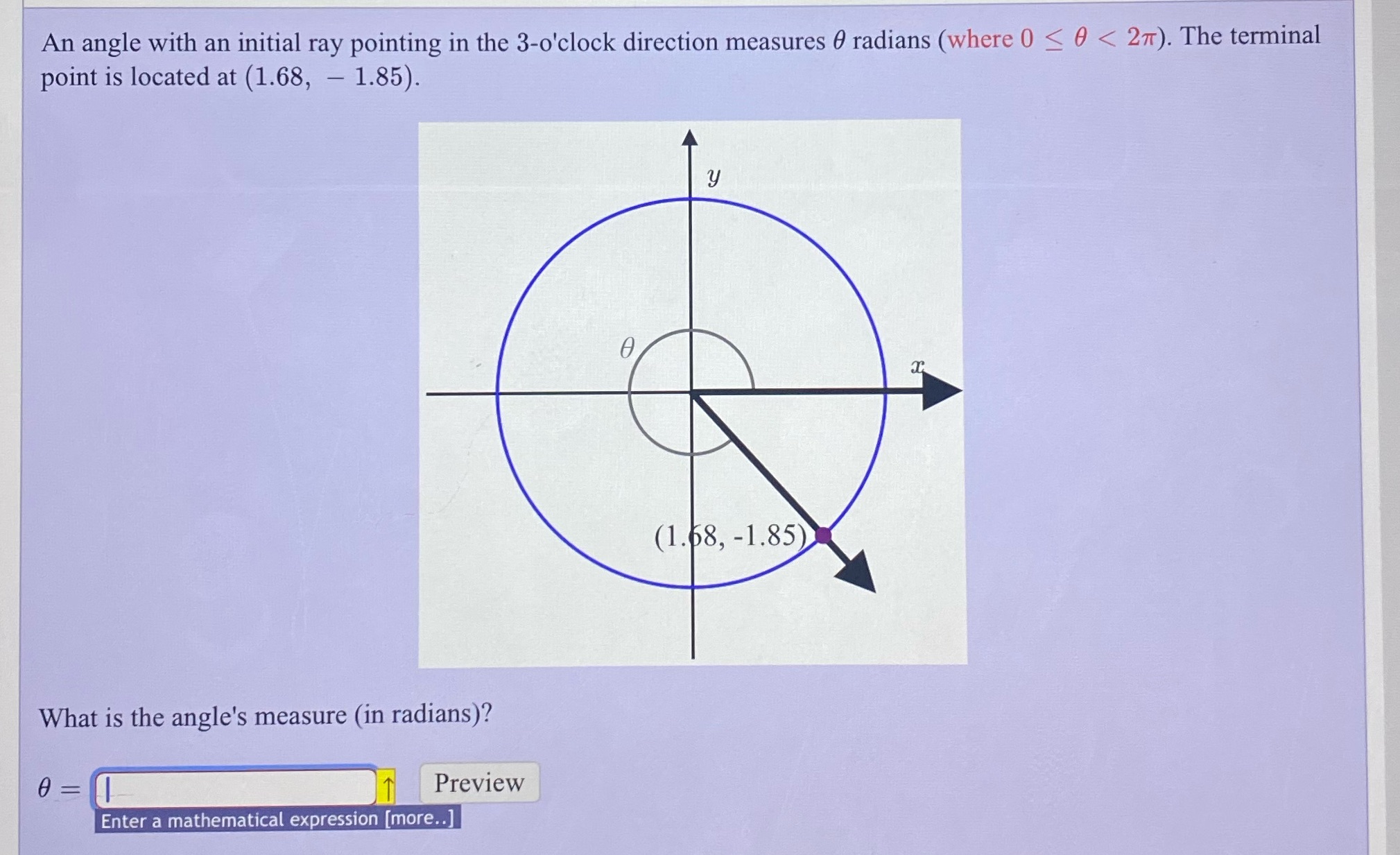 An angle with an initial ray pointing in the