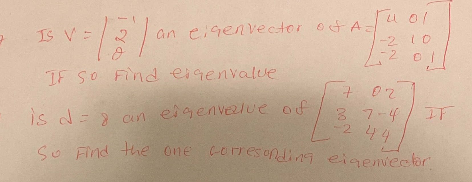 Part one and part 2 eigen value vectors an