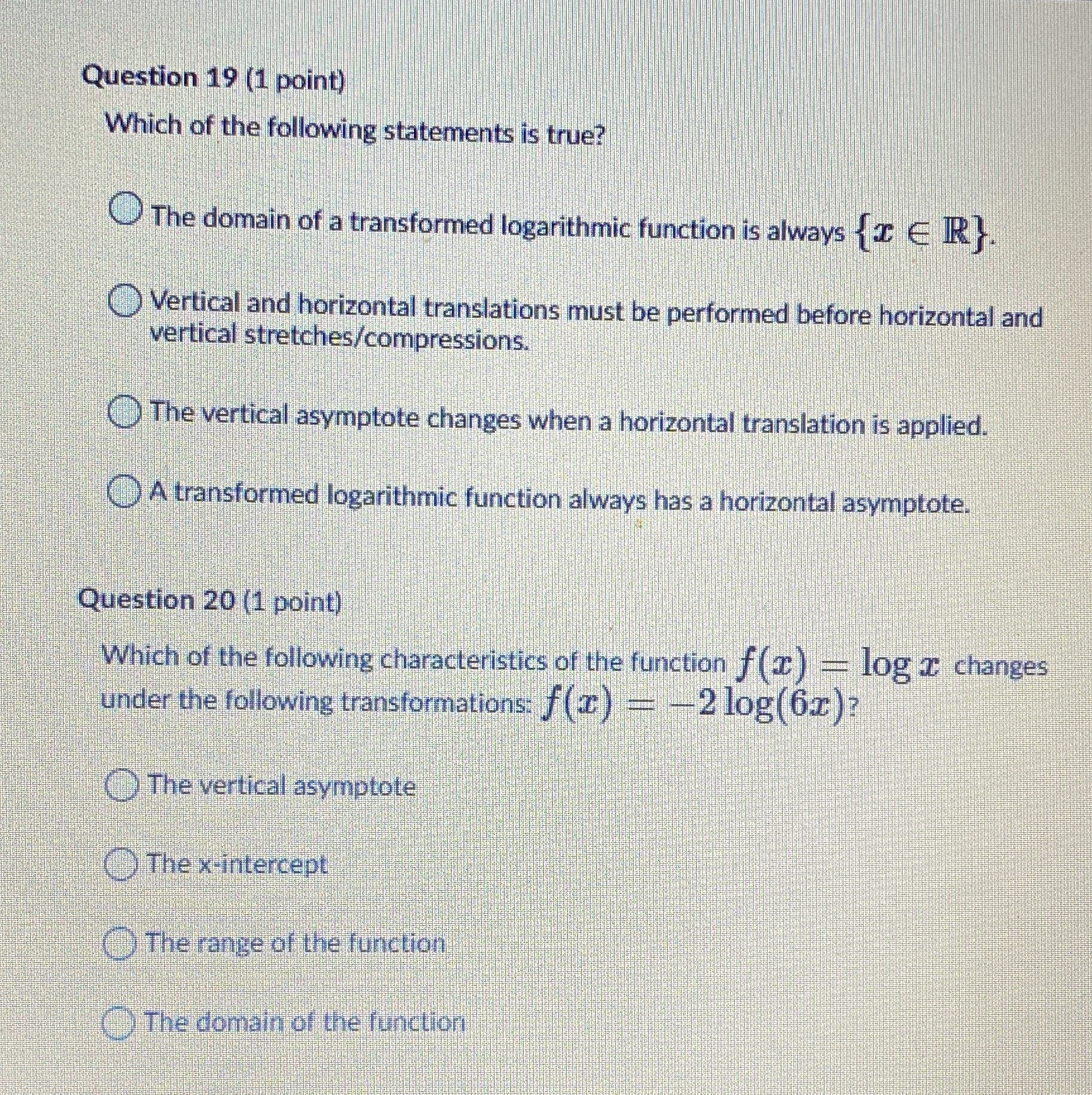 Just answer please Question 19 (1 point) Which of