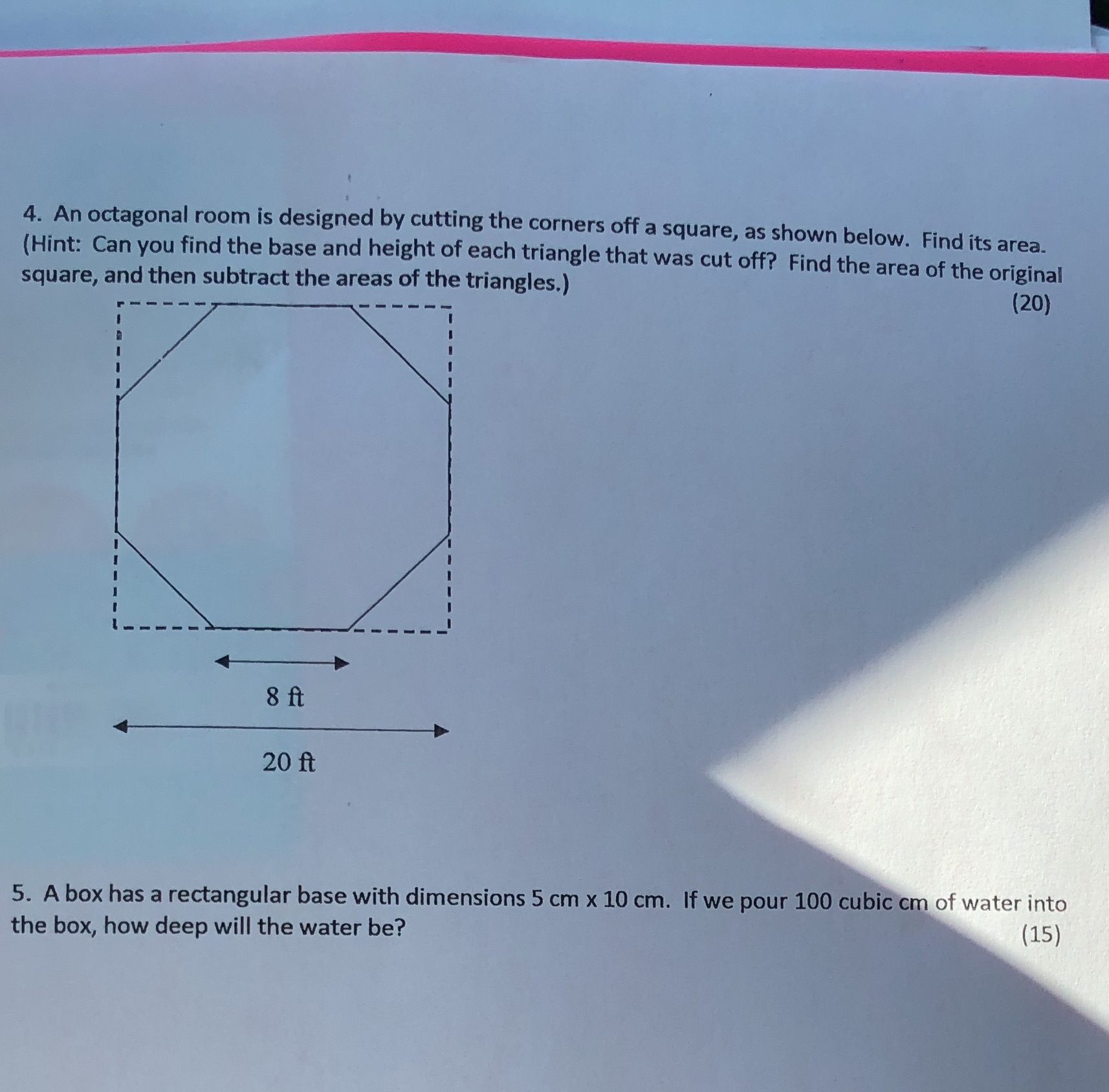 4. An octagonal room is designed by cutting the