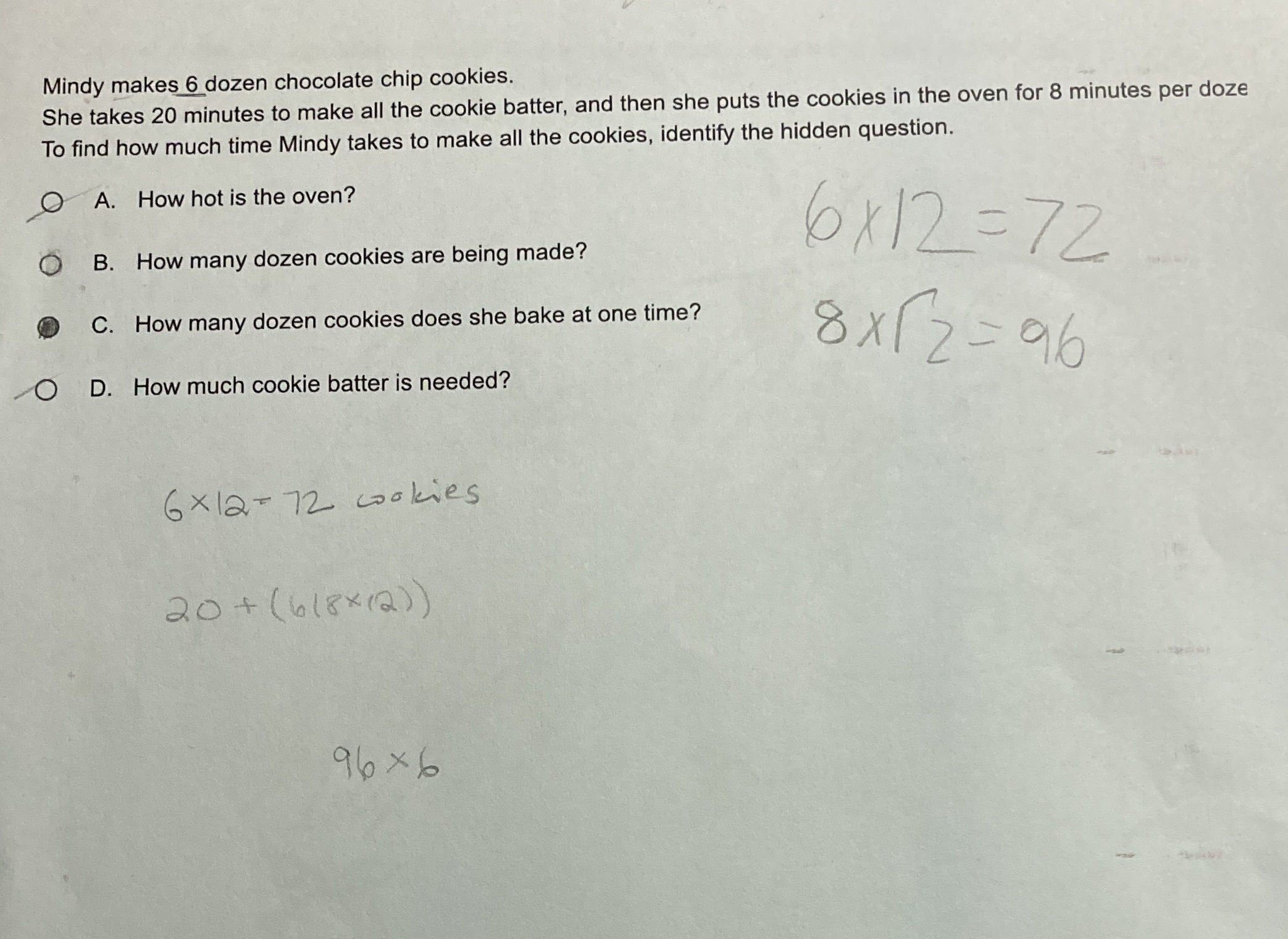 Mindy makes 6 dozen chocolate chip cookies. She