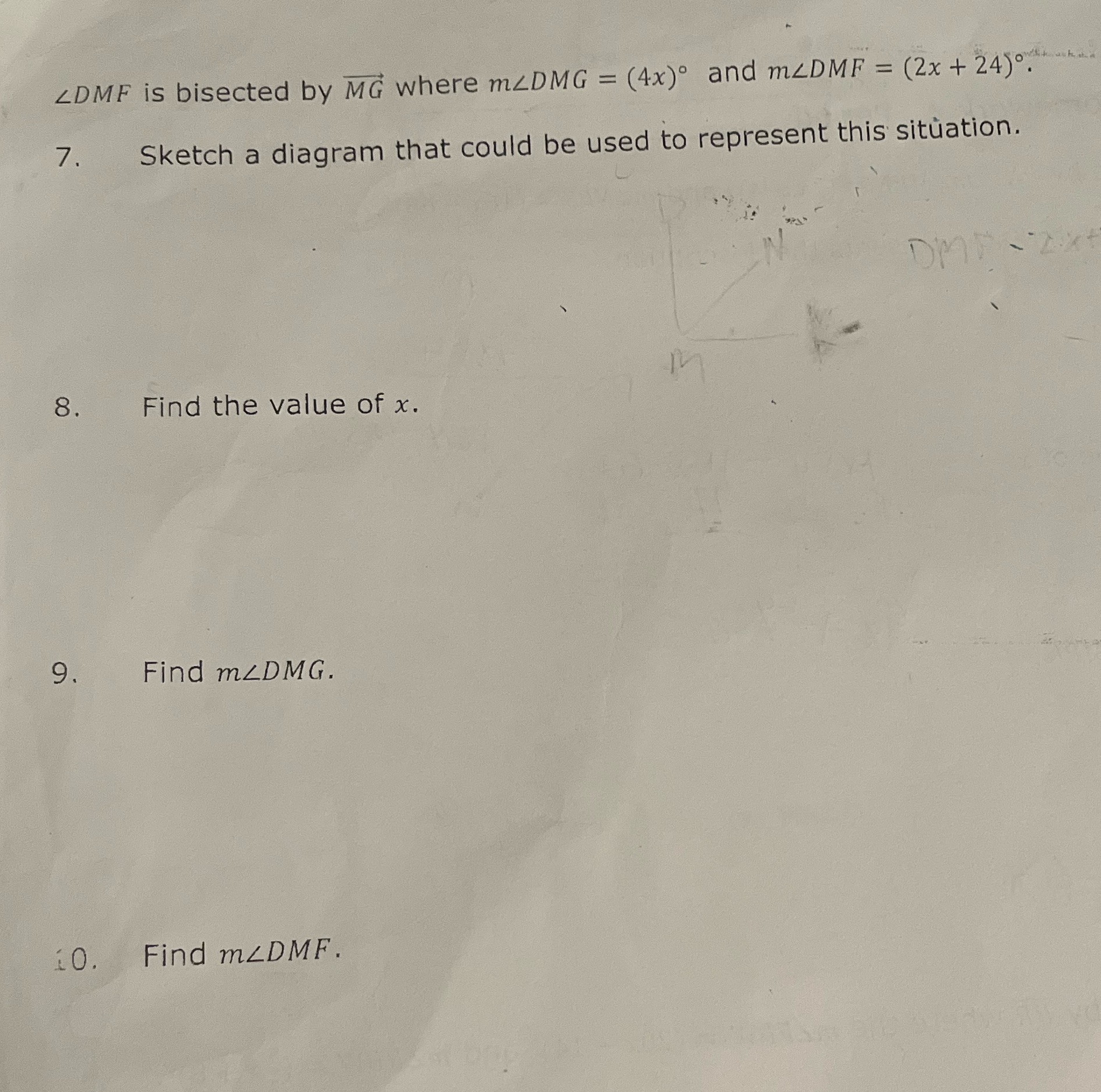 LDMF is bisected by MG where maDMG = (4x) and