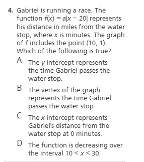 4. Gabriel is running a race. The function f(x) =
