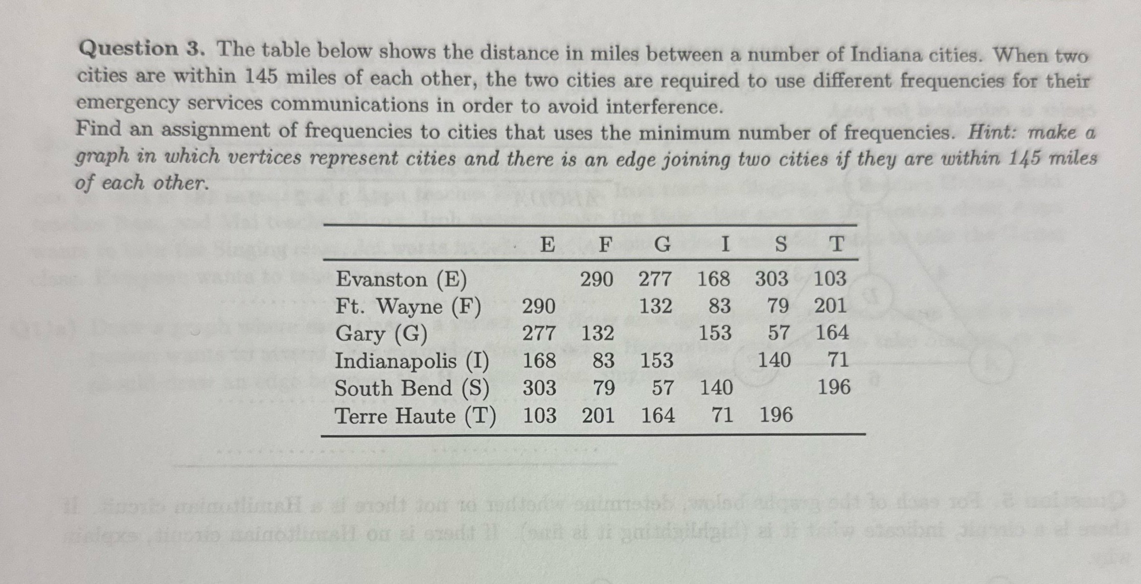 Question 3. The table below shows the distance in
