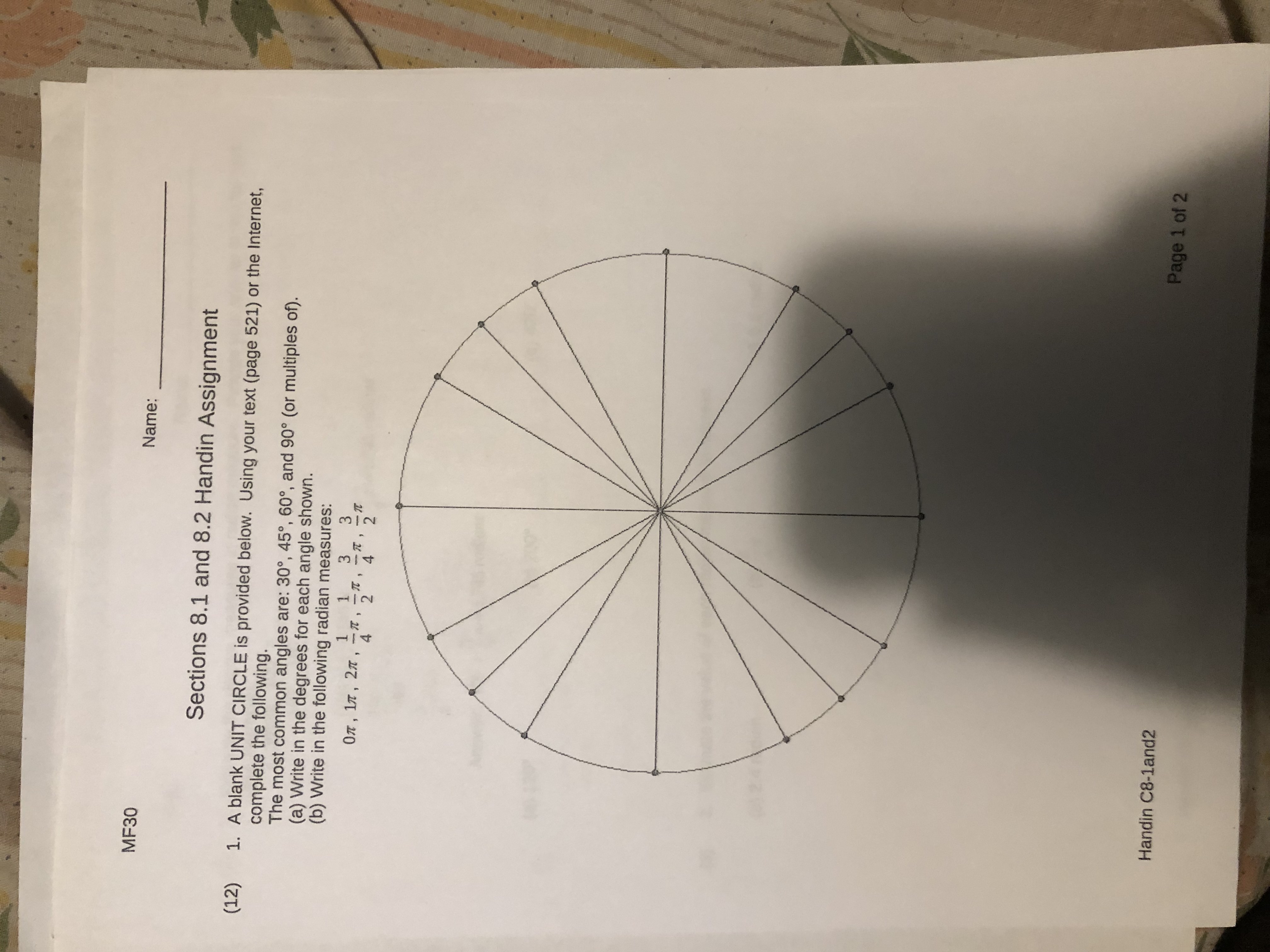 MF30 Name: Sections 8.1 and 8.2 Handin Assignment