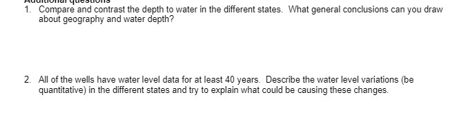 1. Compare and contrast the depth to water in the