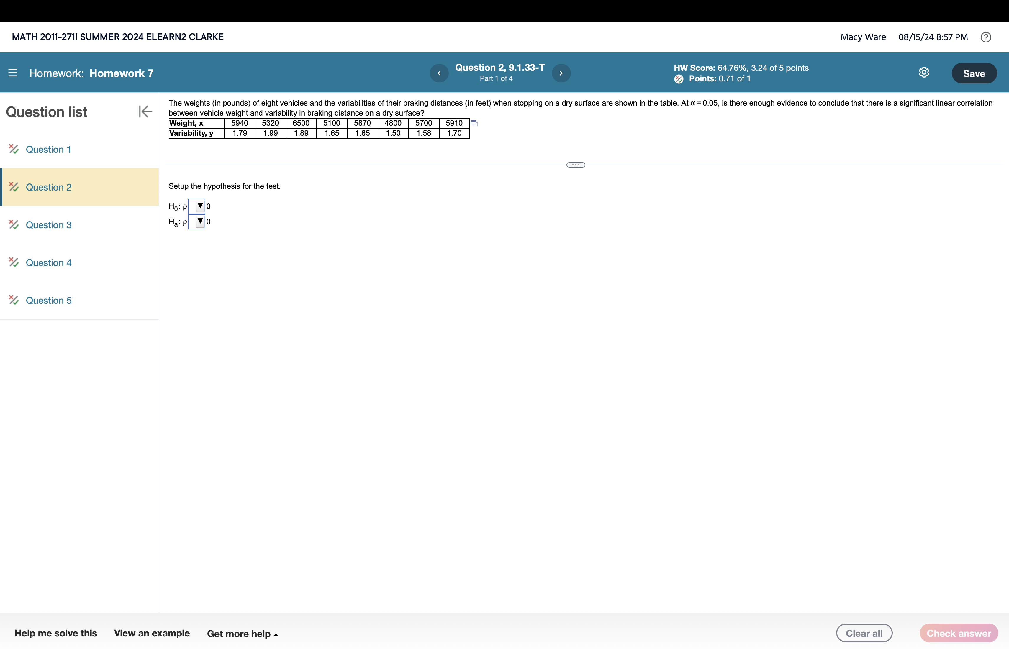 MATH 2011-2711 SUMMER 2024 ELEARN2 CLARKE Macy