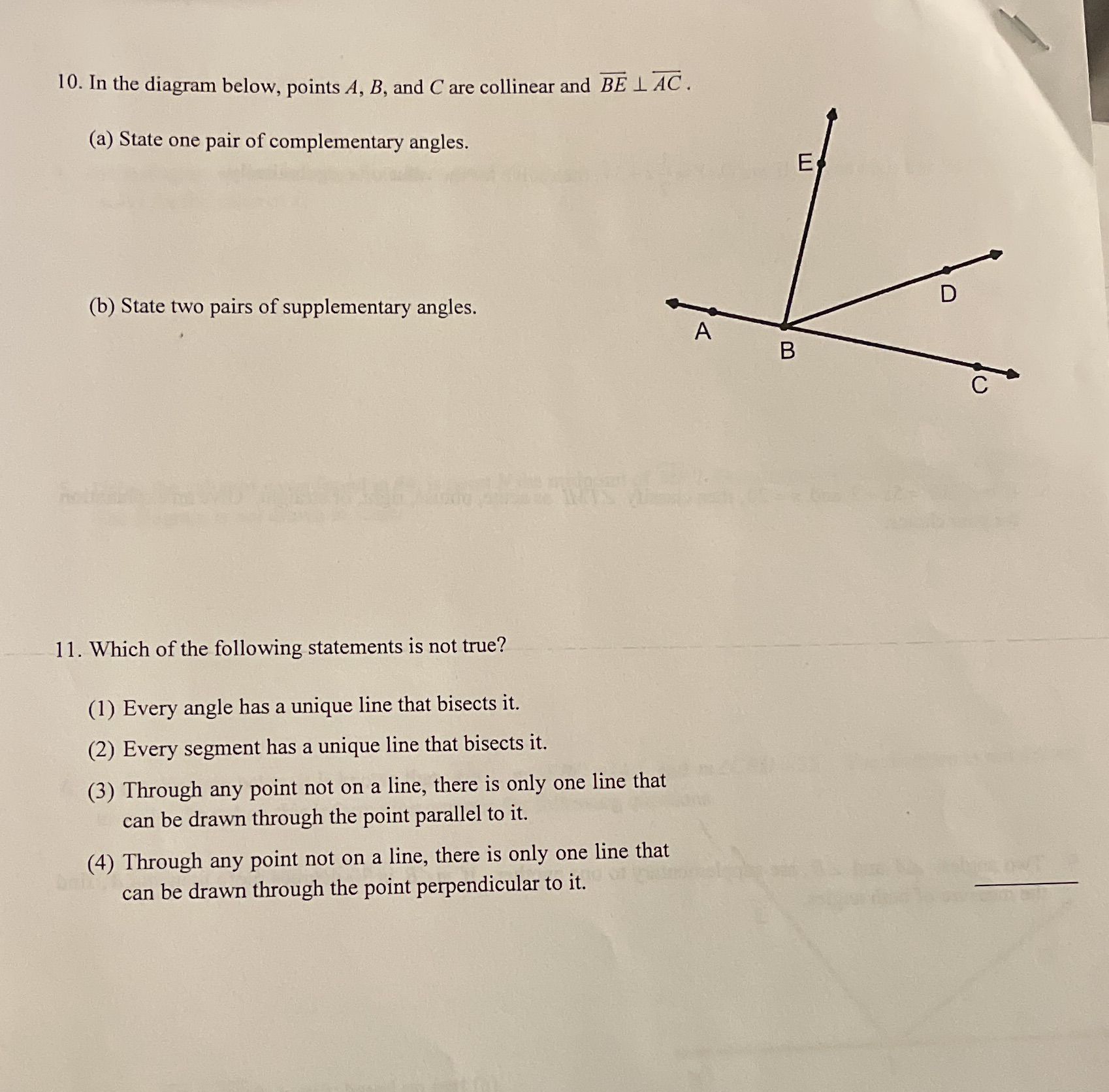 10. In the diagram below, points A, B, and C are