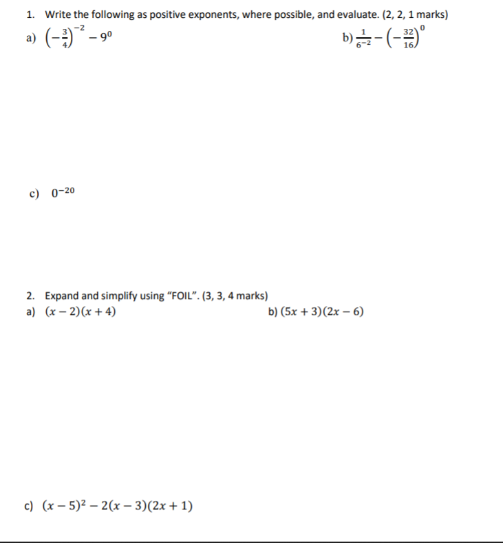 1. Write the following as positive exponents,
