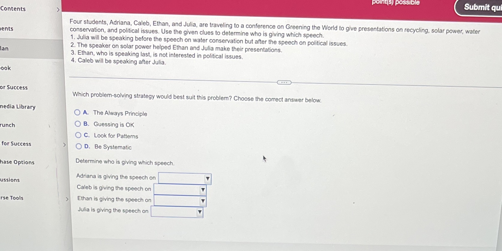 point(s) possible Submit qui Contents Four