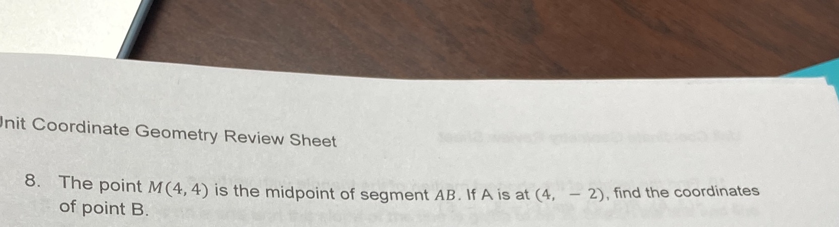 Init Coordinate Geometry Review Sheet 8. The