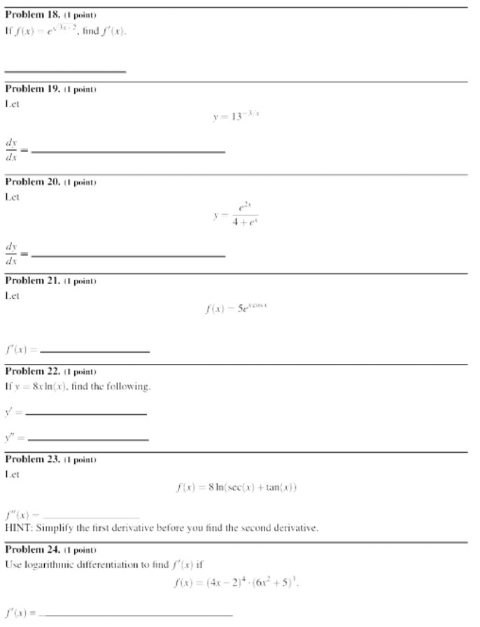 Problem 18. (1 point) If f(x) - evan+2, find