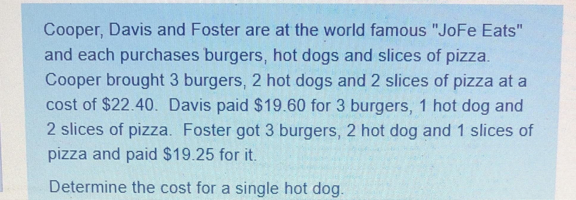 Solve this problem Cooper, Davis and Foster are