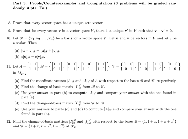 Part 3: Proofs/Counterexamples and Computation (3