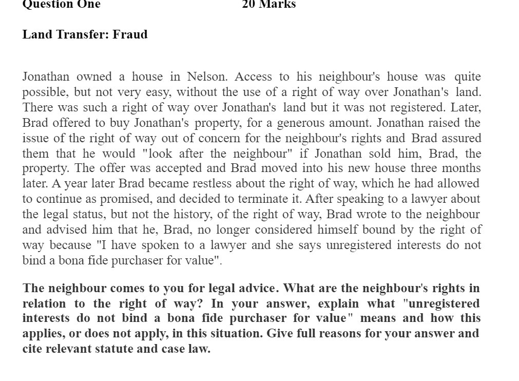 Question |Une 2t] Marks Land Transfer: Fraud