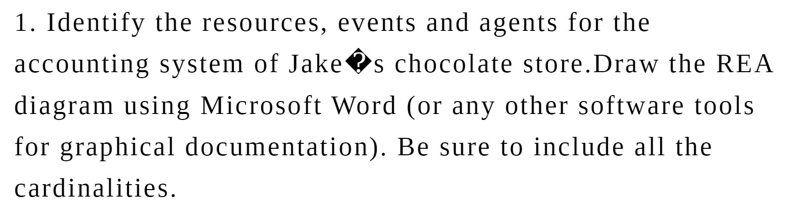 1. Identify the resources, events and agents for