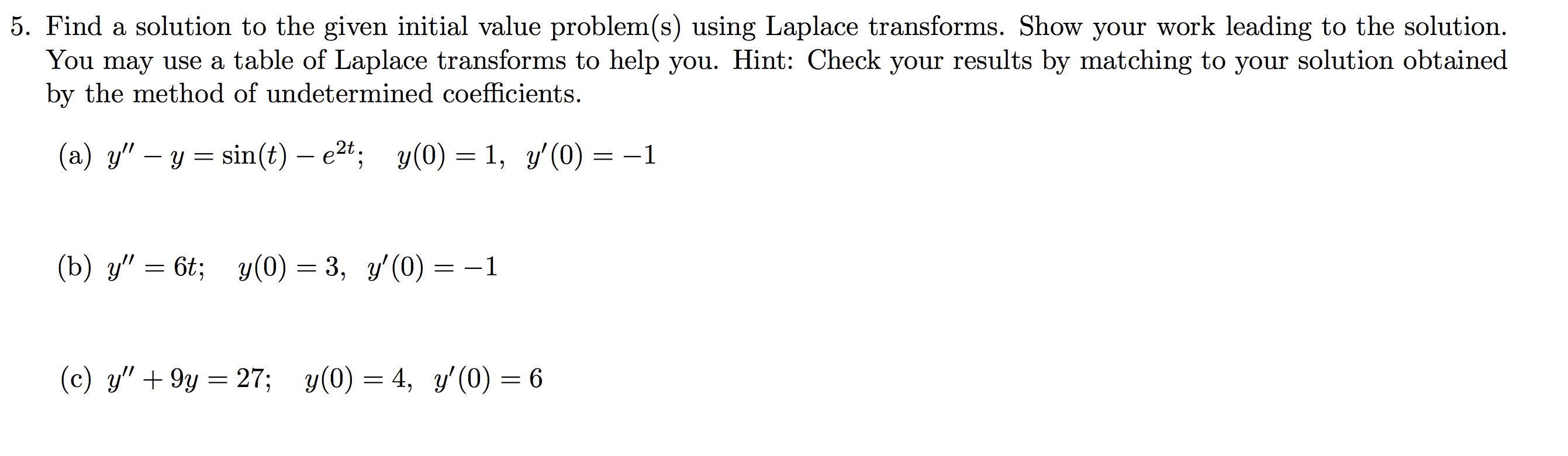 solve this question with table of Laplace
