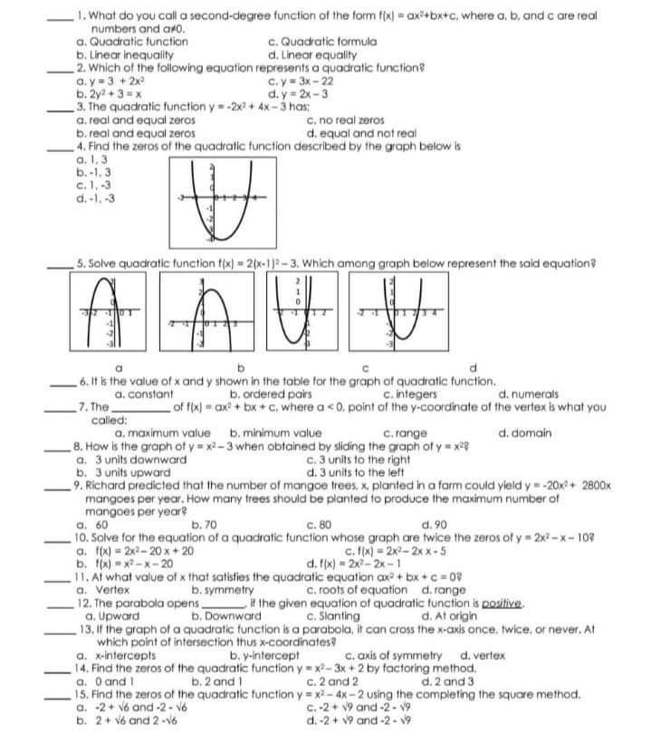 1. What do you call a second-degree function of