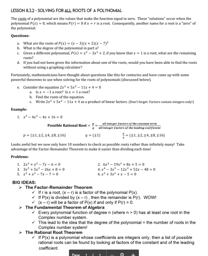 LESSON 8.3.2 - SOLVING FOR ALL ROOTS OF A