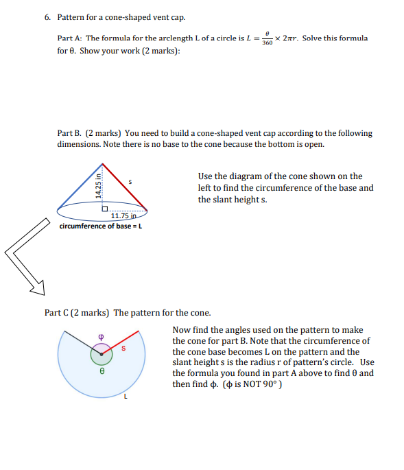 6. Pattern for a cone-shaped vent cap. Part A: